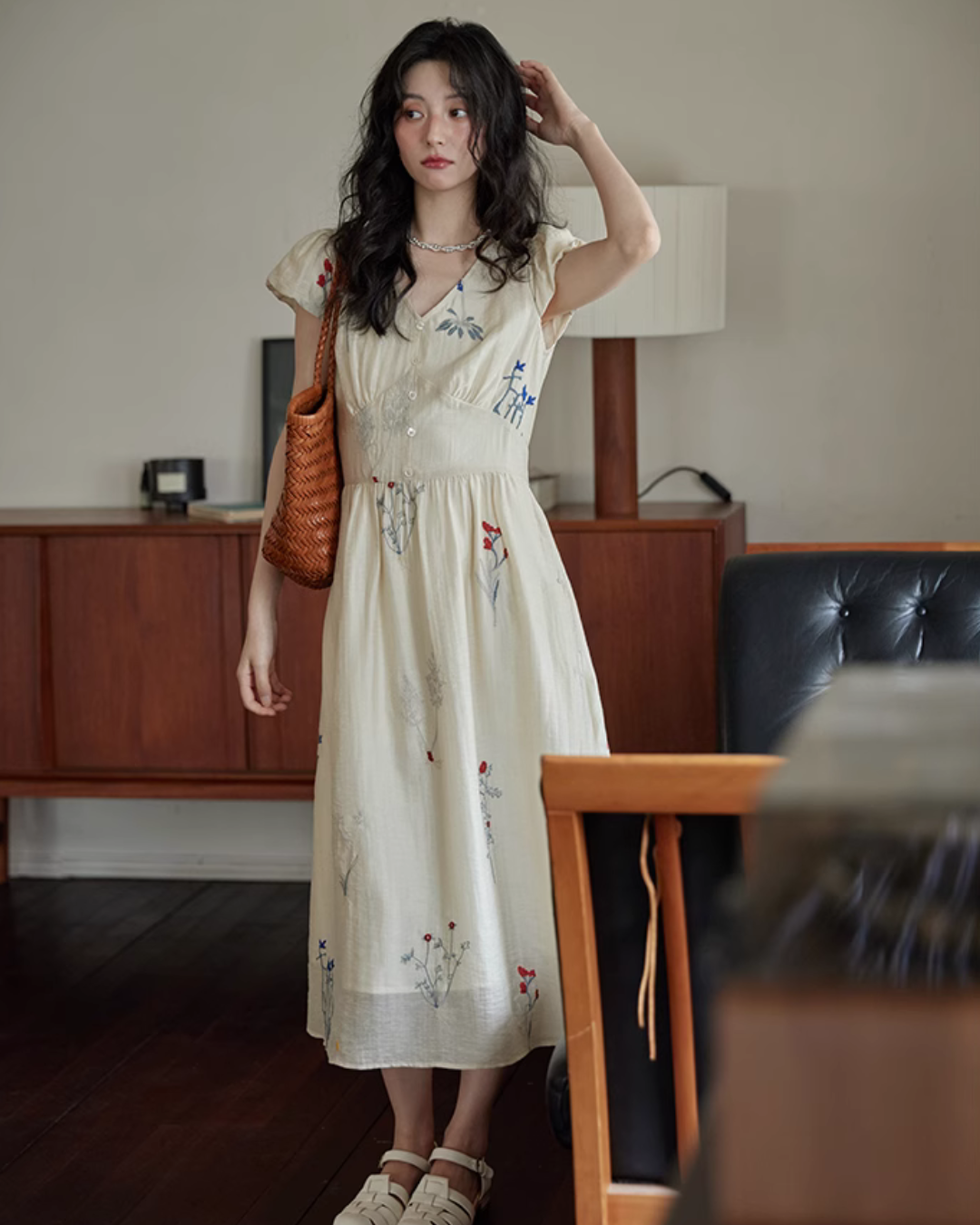 V-Neck Floral Flare Dress SMS0005