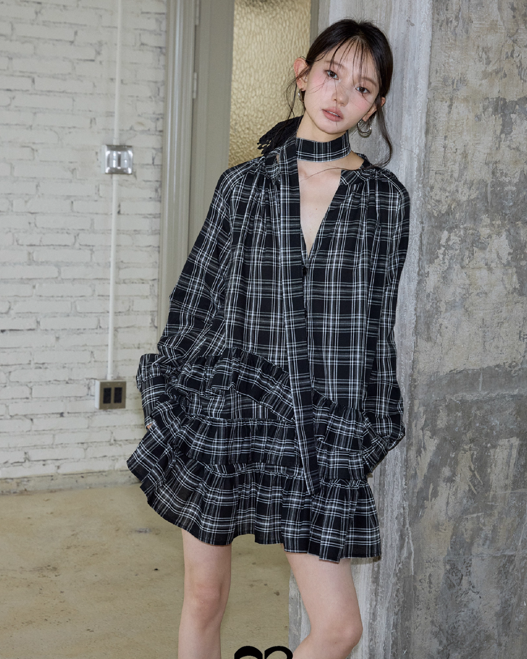 Plaid Ruffled Long Sleeve Shirt SHE0009
