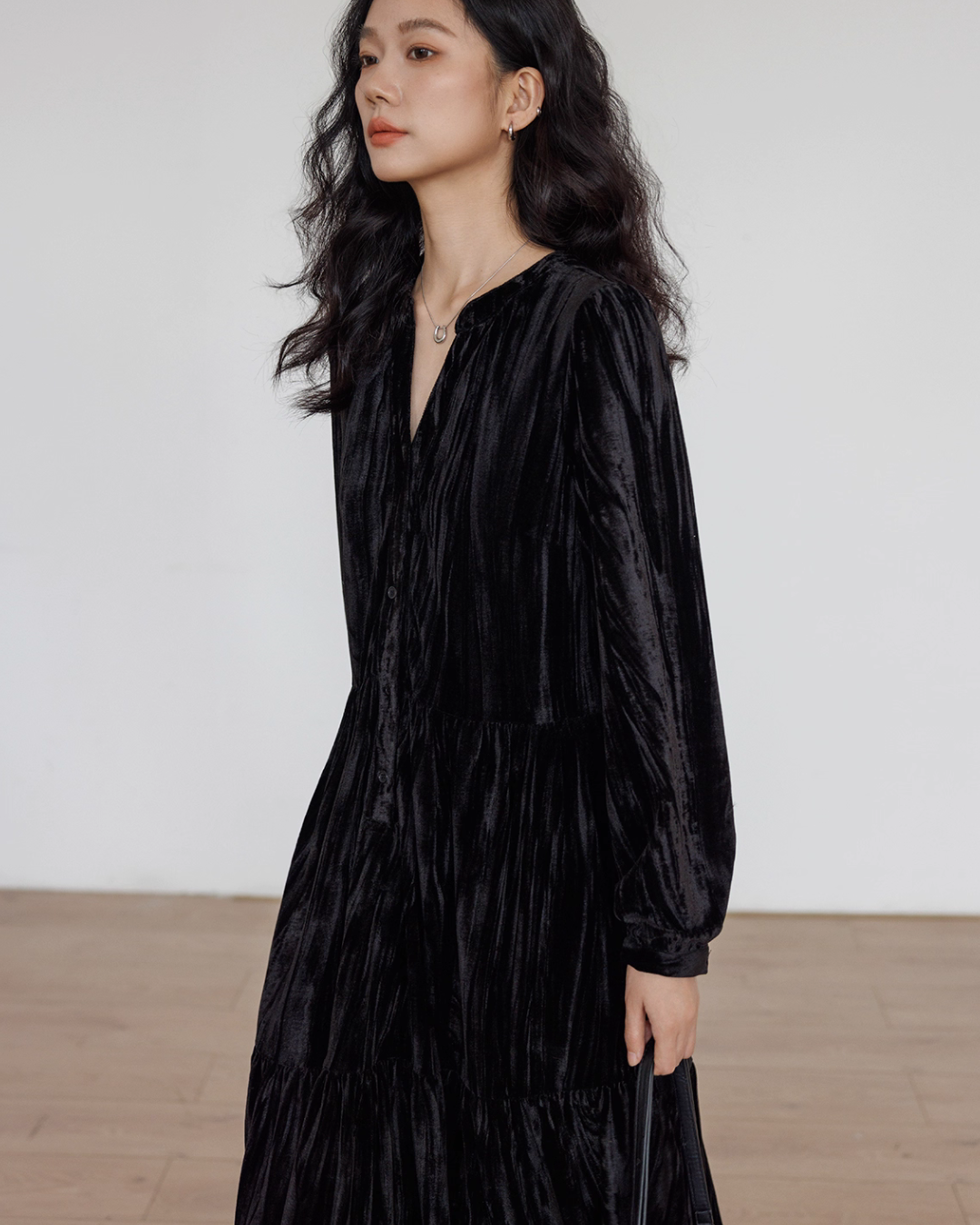V-Neck Velvet Long Dress VAS0144
