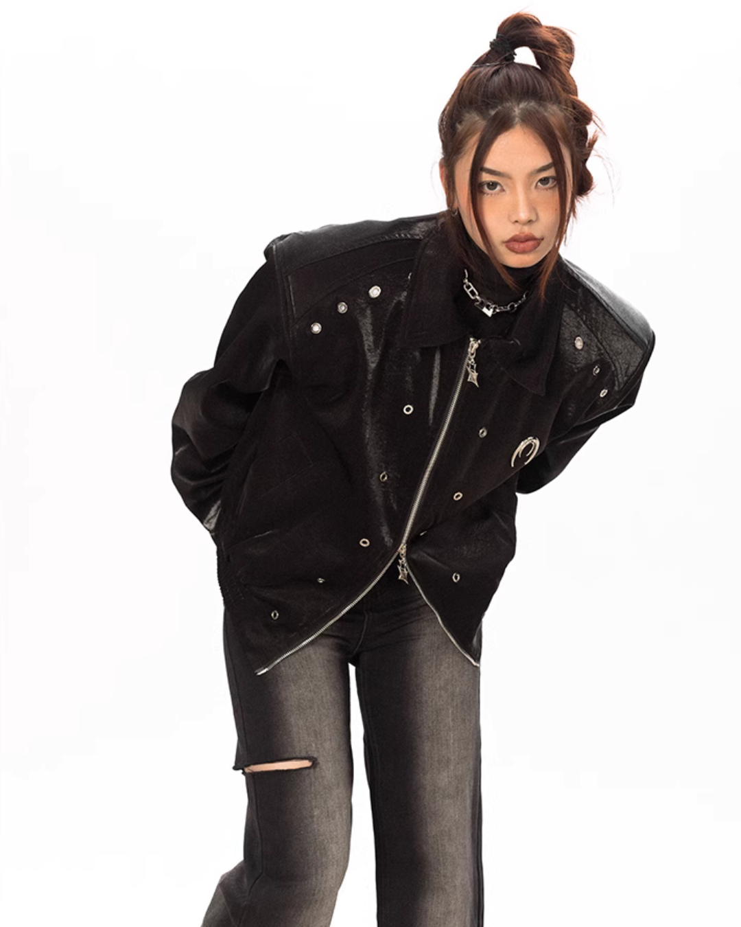 Metal Label Padded Shoulder Jacket BLB0029