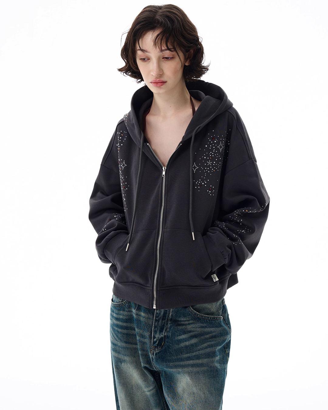 Shiny Sequin Zip Up Hoodie WLS0002