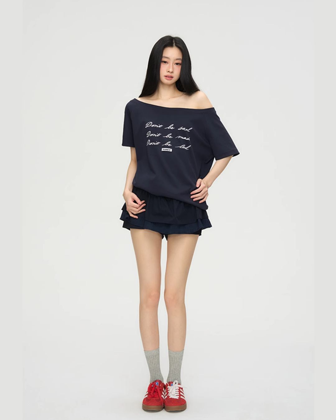Navy Blue Double Layer Skirt PUC0017