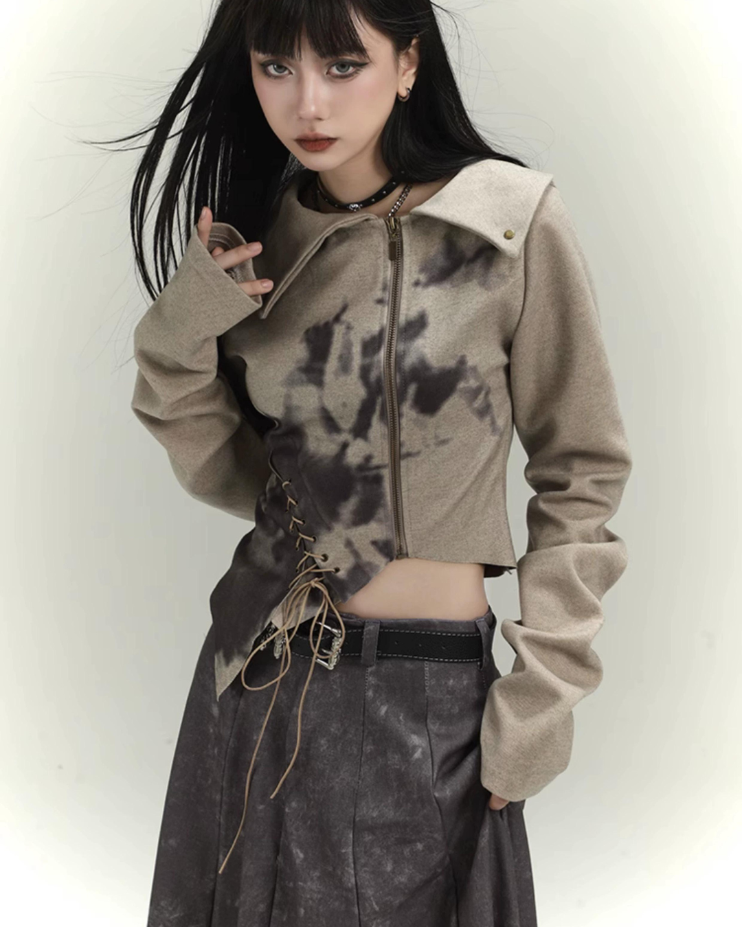 Asymmetrical Zip Long Sleeve Top lgh0017