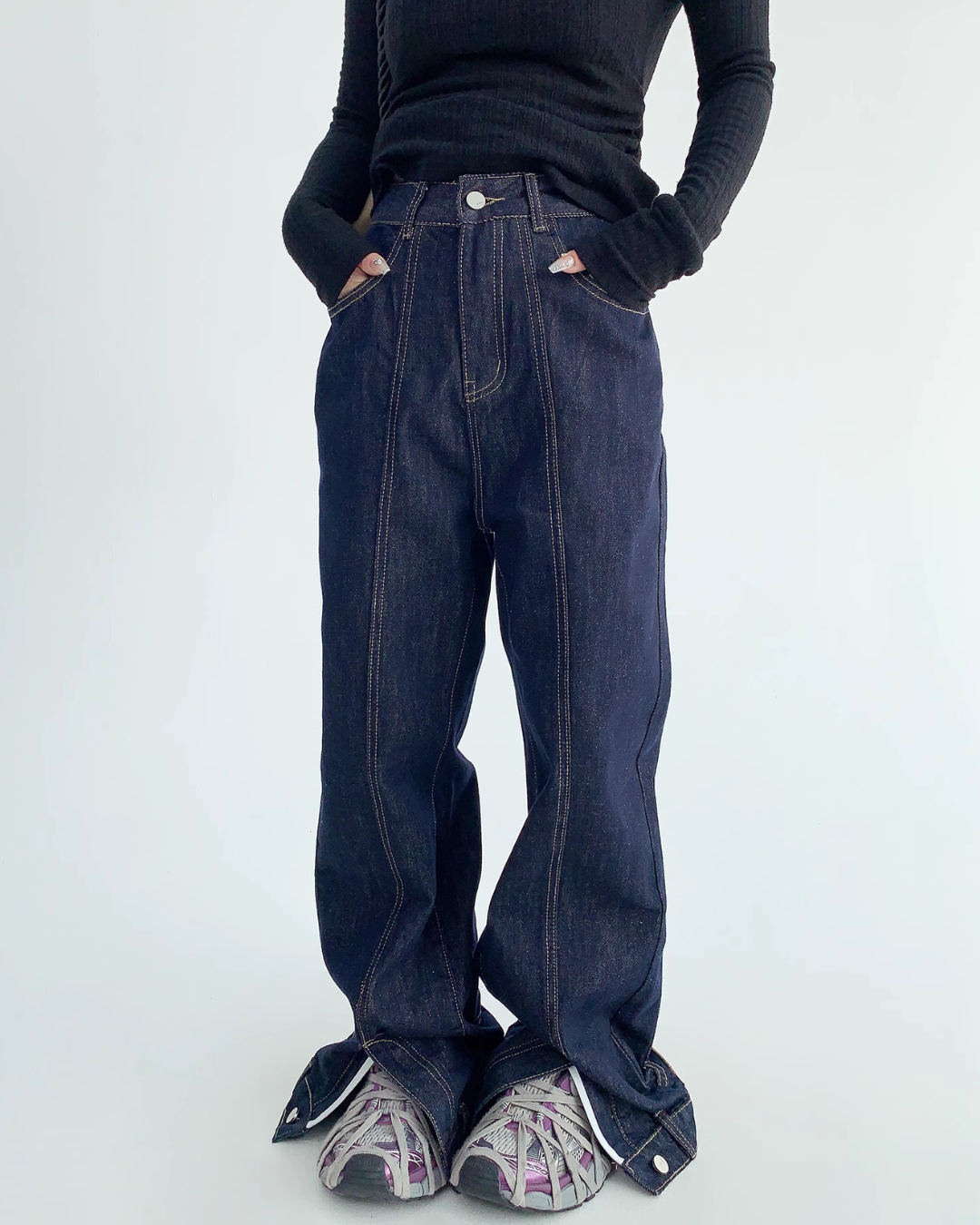 Stitch Design Wide Denim Pants YLS0540