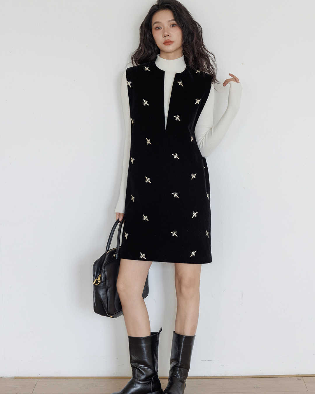 V-Neck Embroidered Vest Dress VAS0136