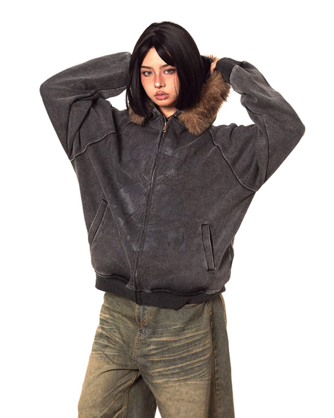 Fur Hood Zip-Up Hoodie BLB0007