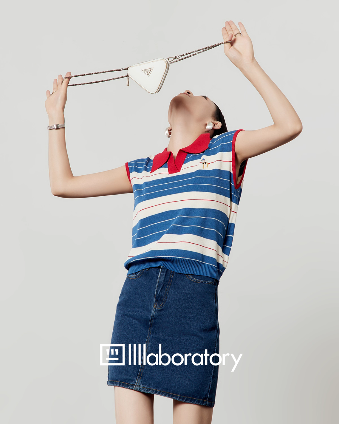 Marine Sleeveless Knit Top / Denim Mini Skirt LLA0505