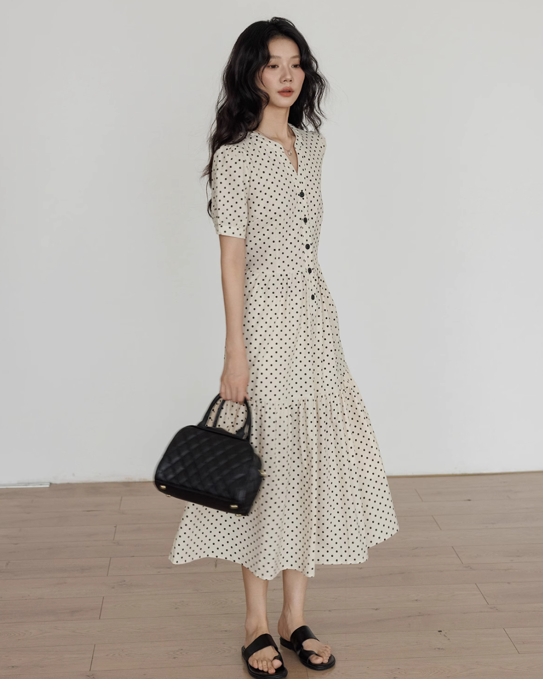 Dot Sheer Puff Sleeve Dress VAS0025