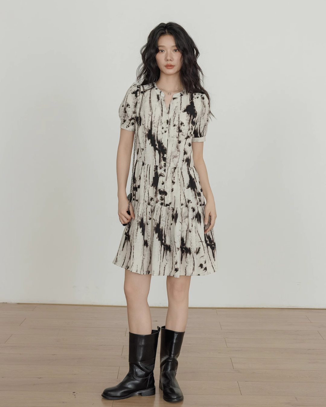 Wood Paint Pattern Tiered Dress VAS0038