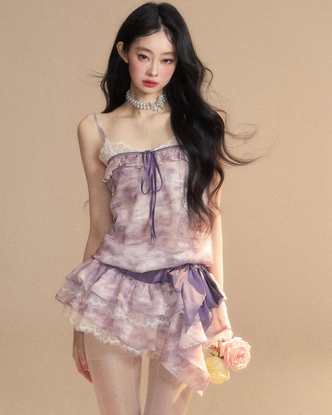 French Purple Frill Dress LAS0021