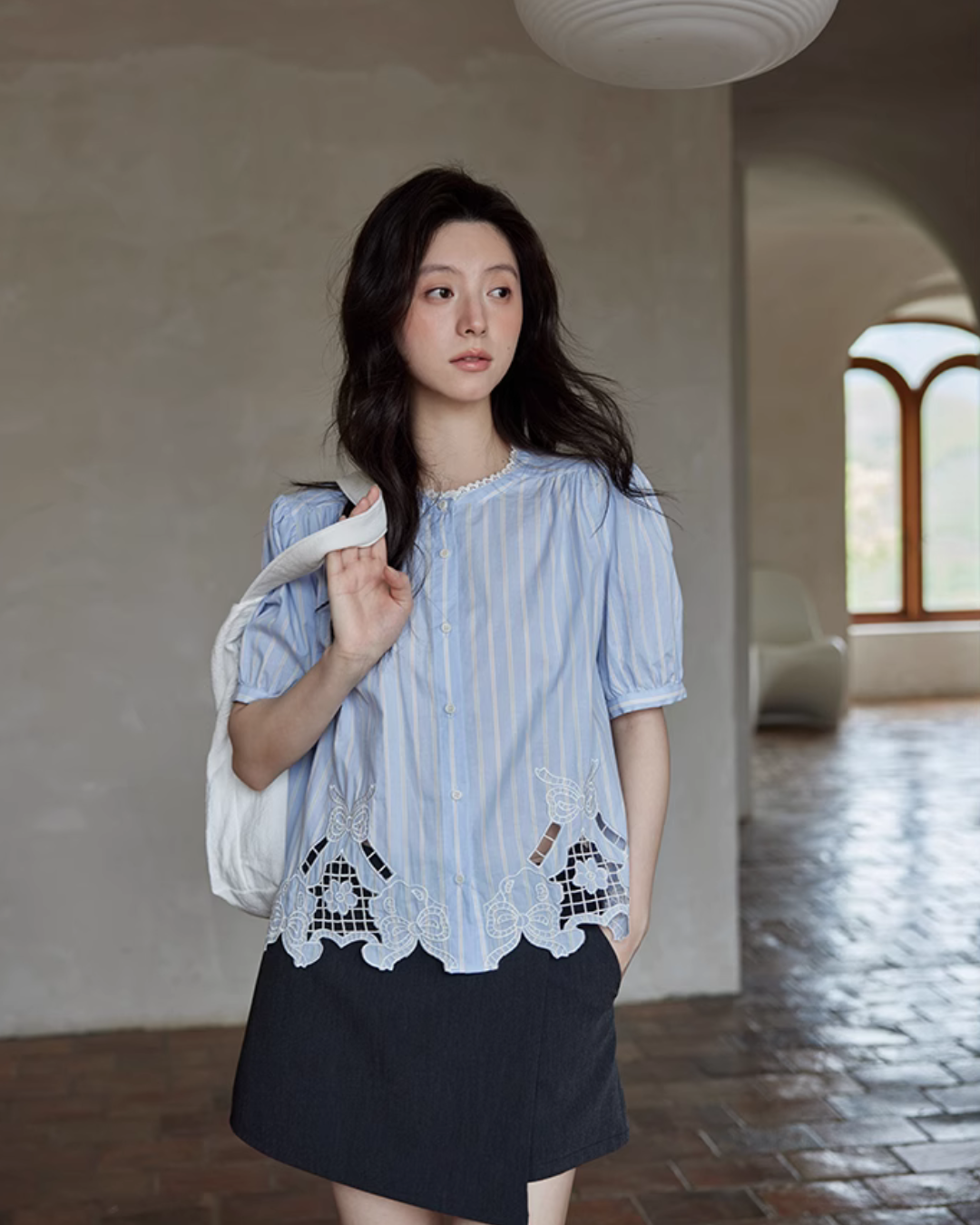 Puff Sleeve Striped Shirt SMS0007