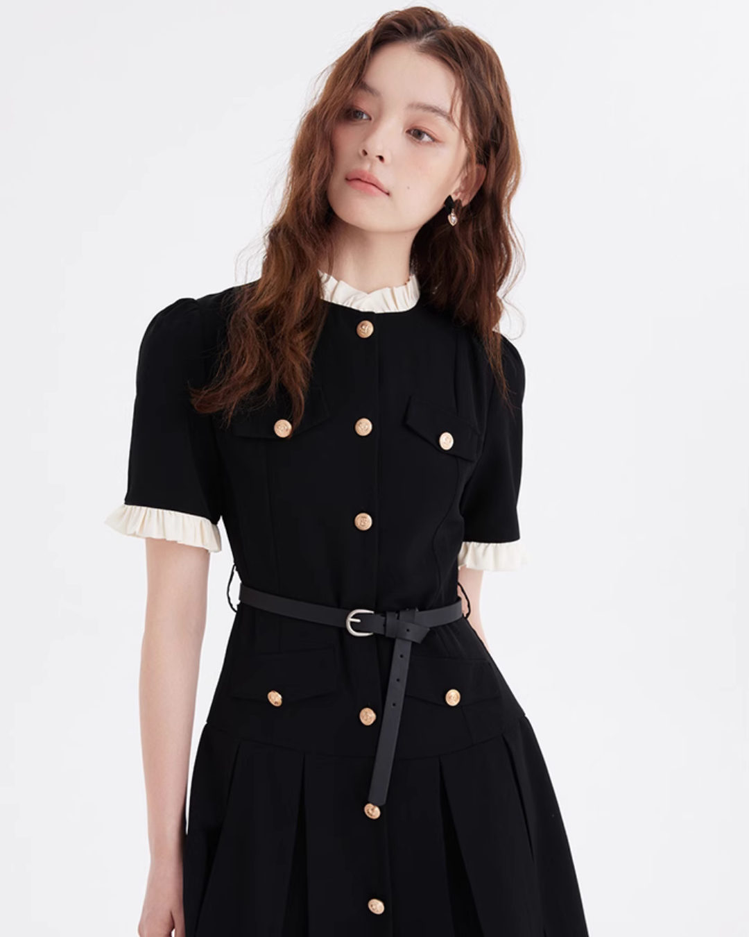 Gold Button Mini Dress LSN0014