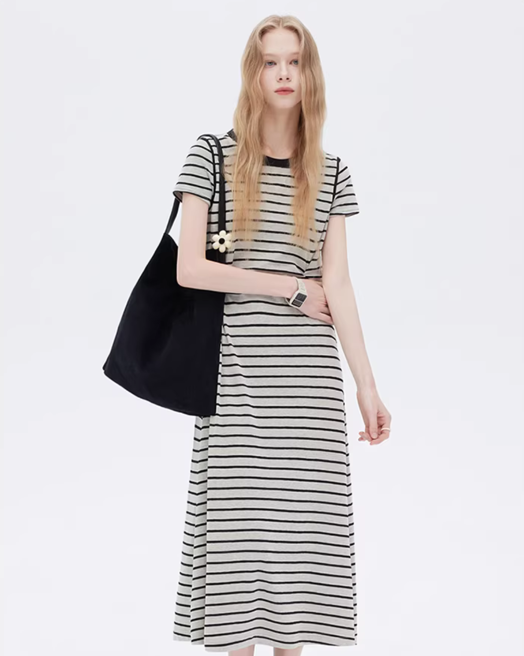 Border Slim Fit Long Dress SHN0001