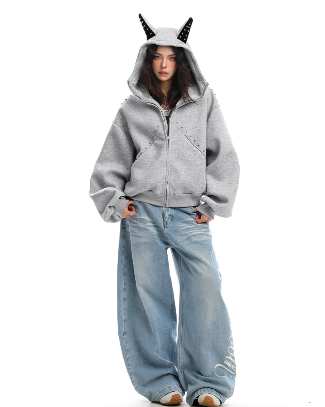 Ear Design Studded Hoodie BGS0022