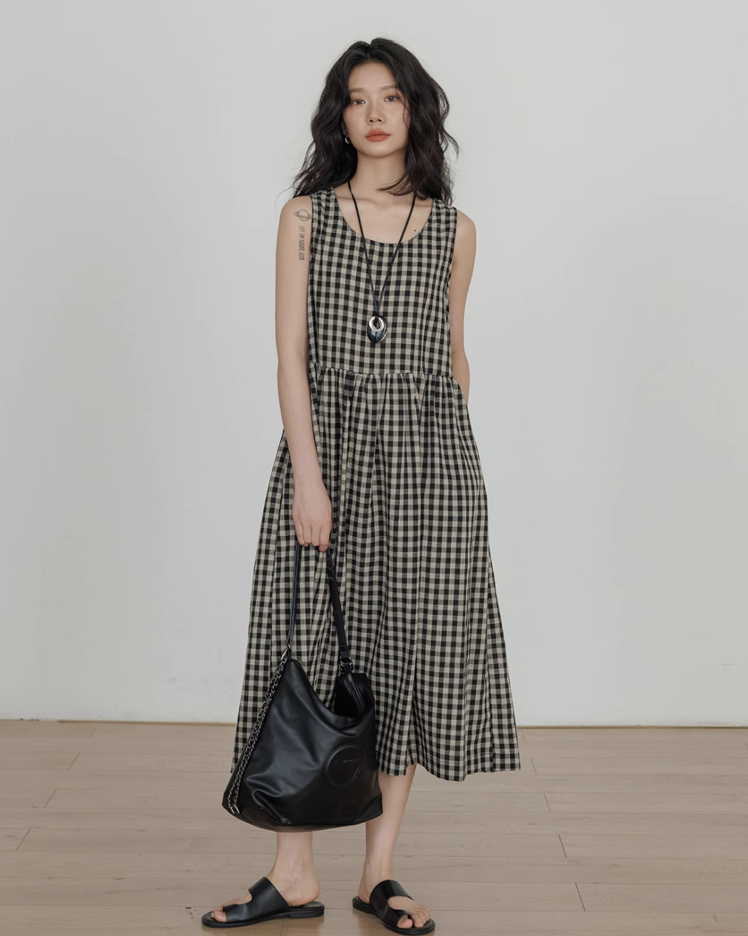 Round Neck Paid Dress VAS0082