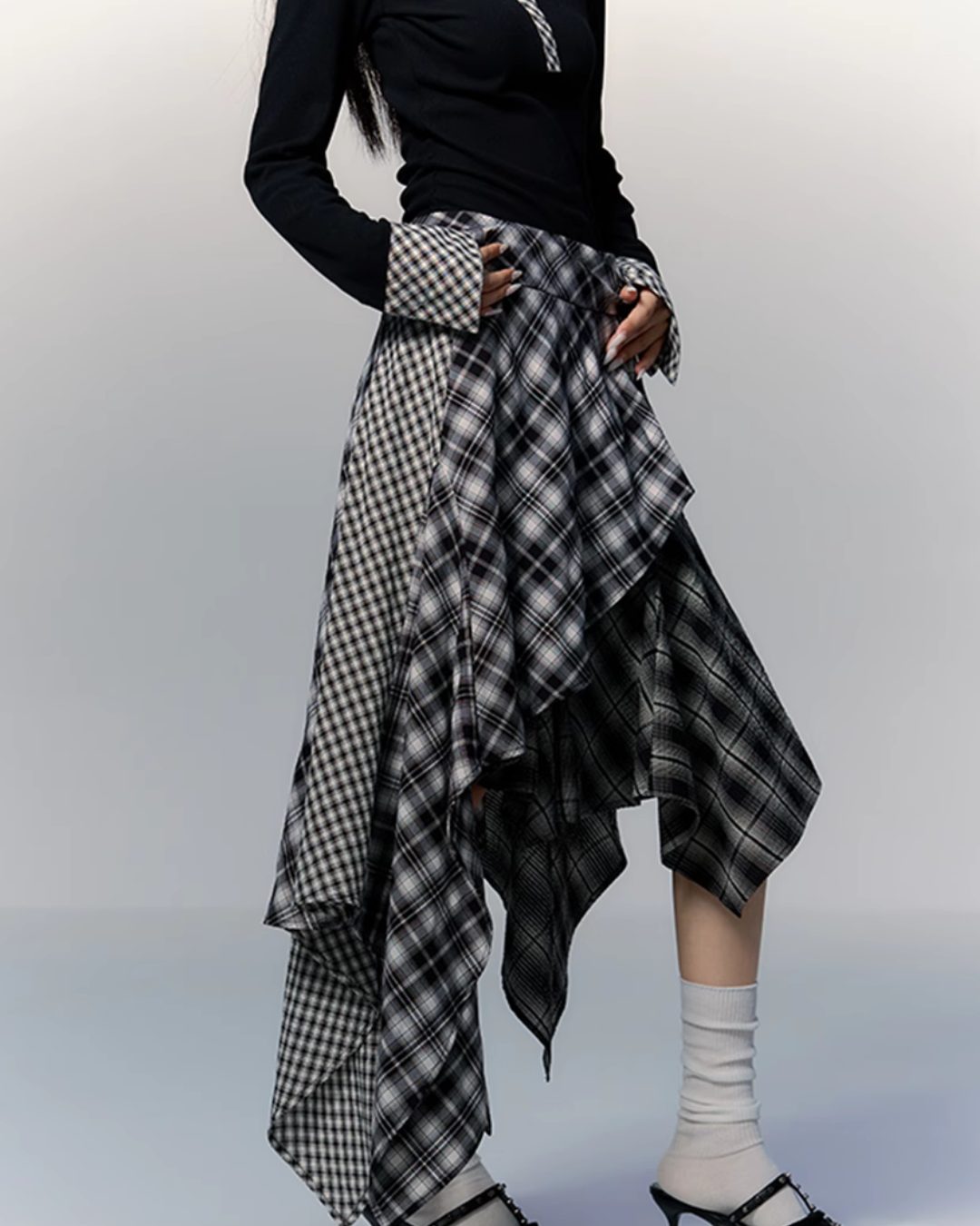 Paid Asymmetrical Long Skirt PUC0013