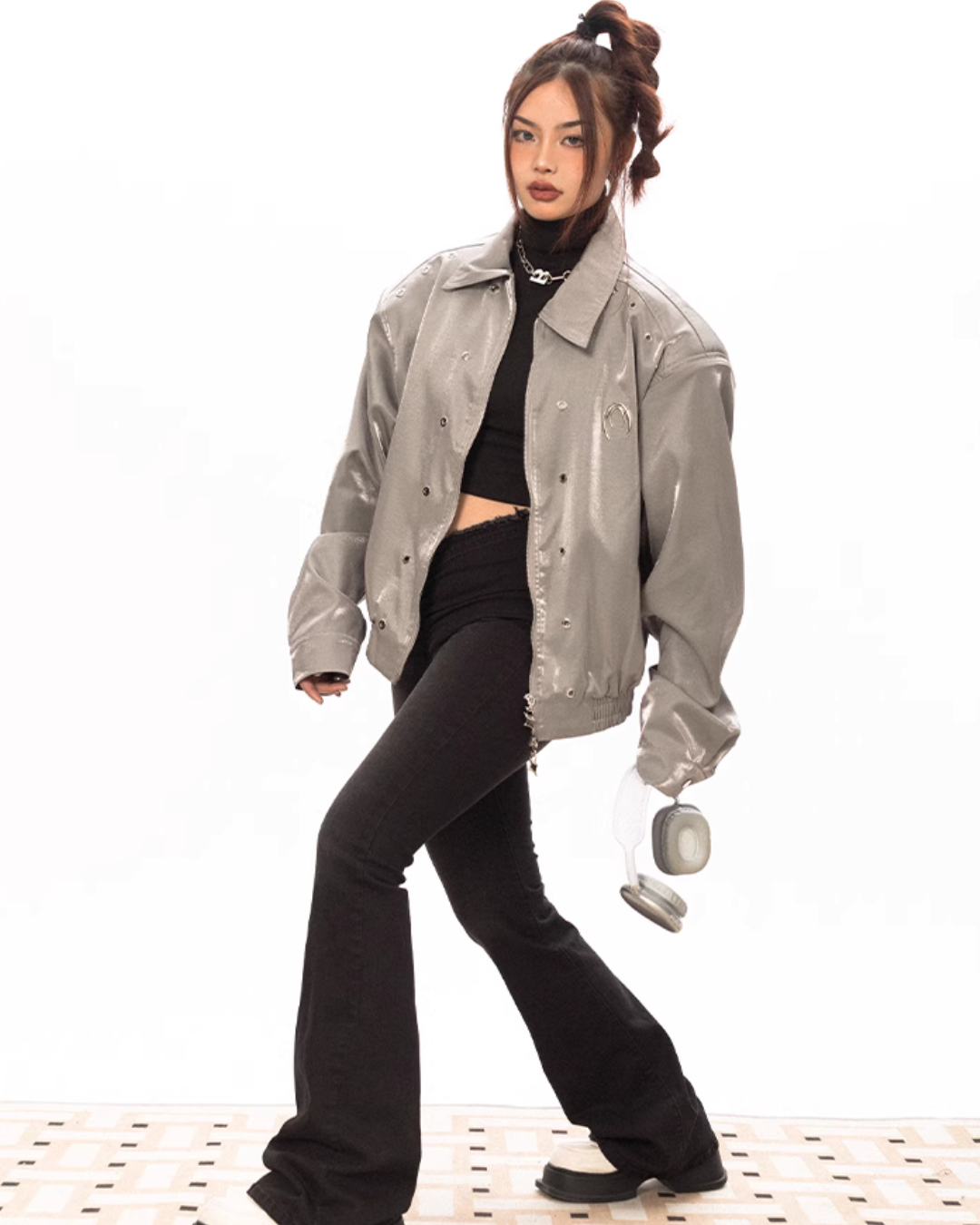 Metal Label Padded Shoulder Jacket BLB0029