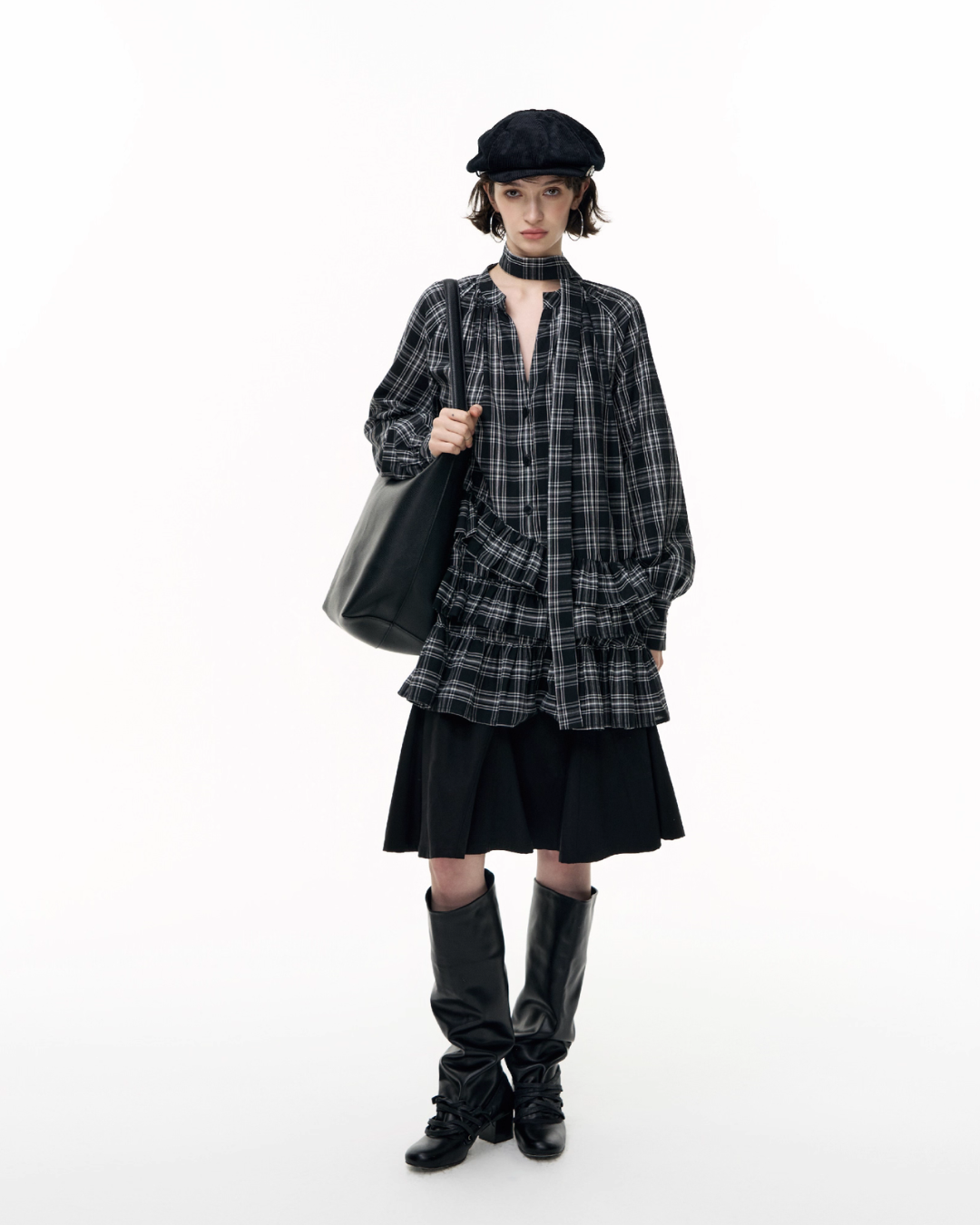 Plaid Ruffled Long Sleeve Shirt SHE0009