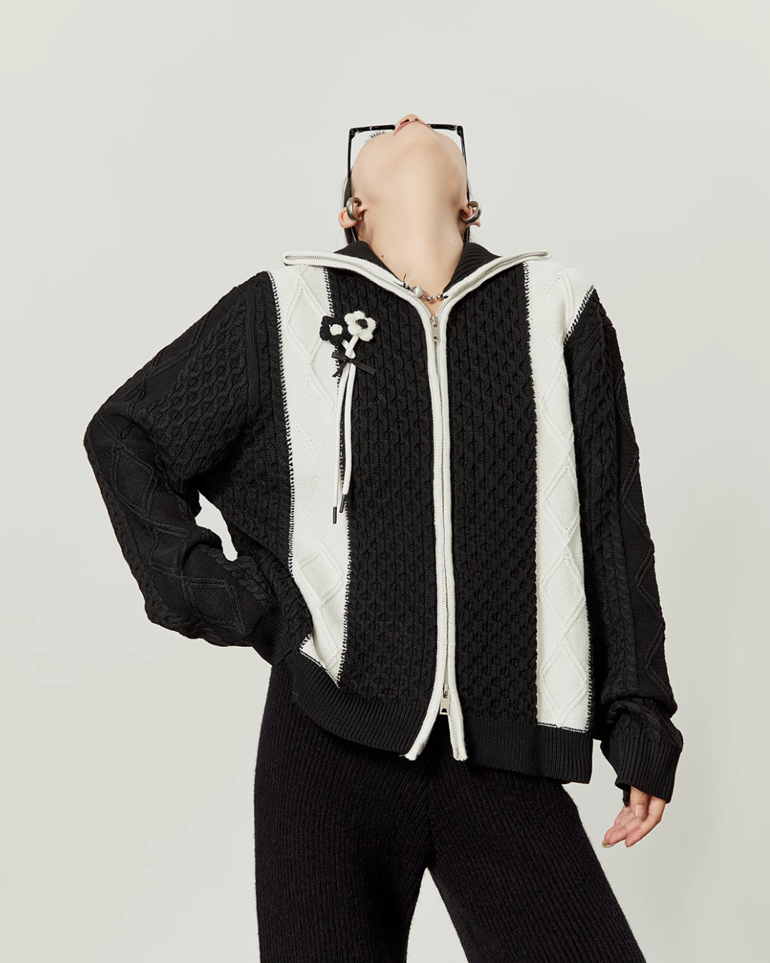 Black & White Double Zip Knit / Long Skirt LLA0337