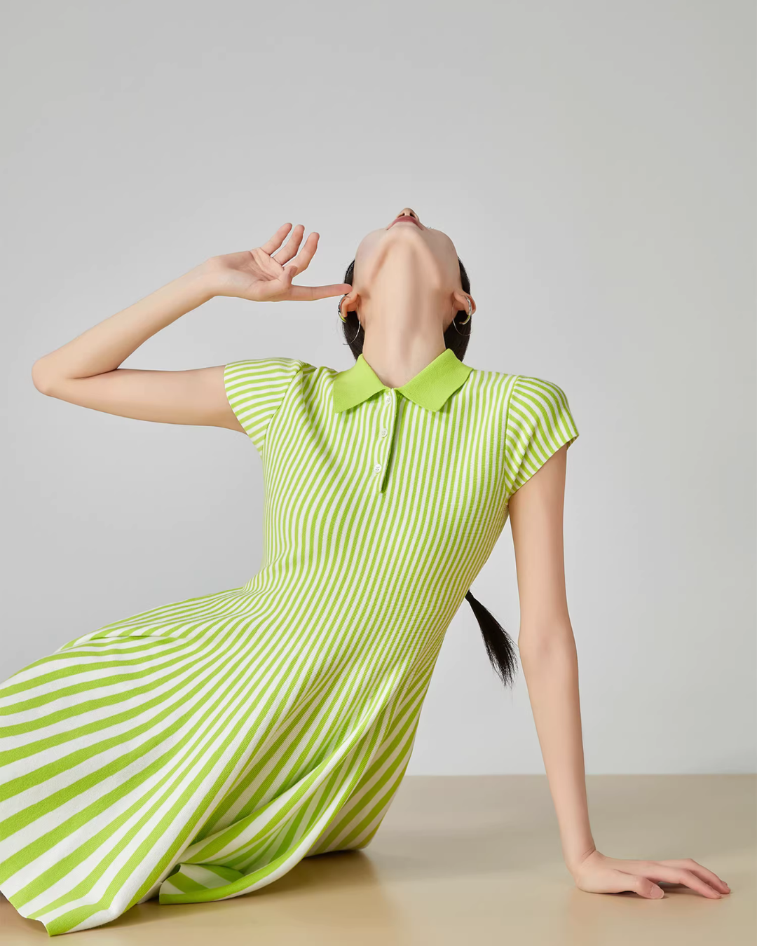 Green Striped Flare Mini Dress FER0081
