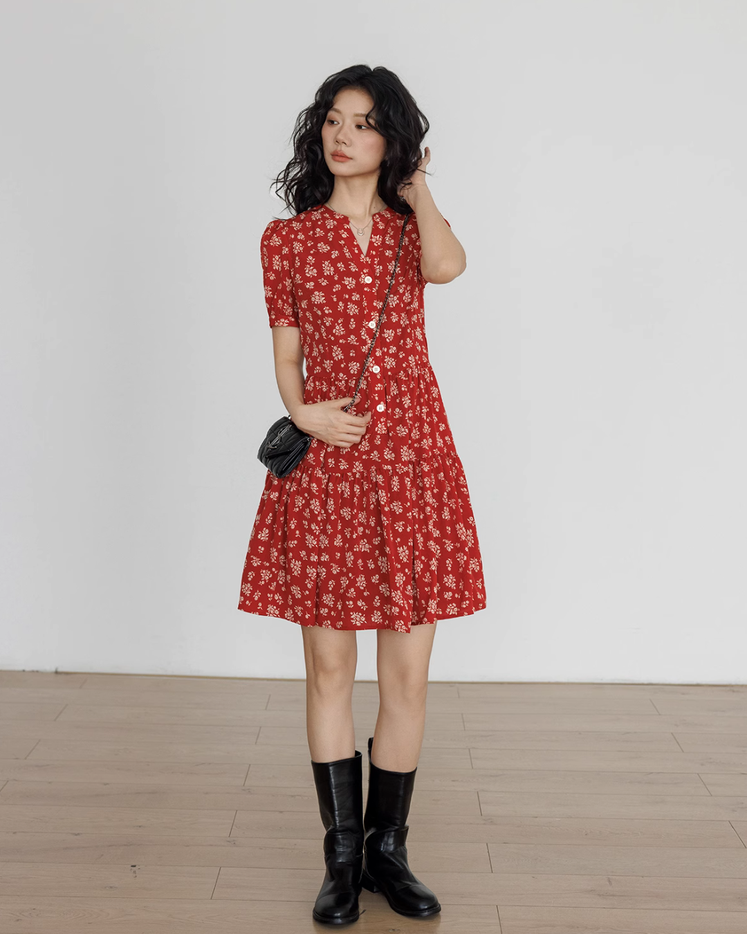 Red Small Floral Dress VAS0029