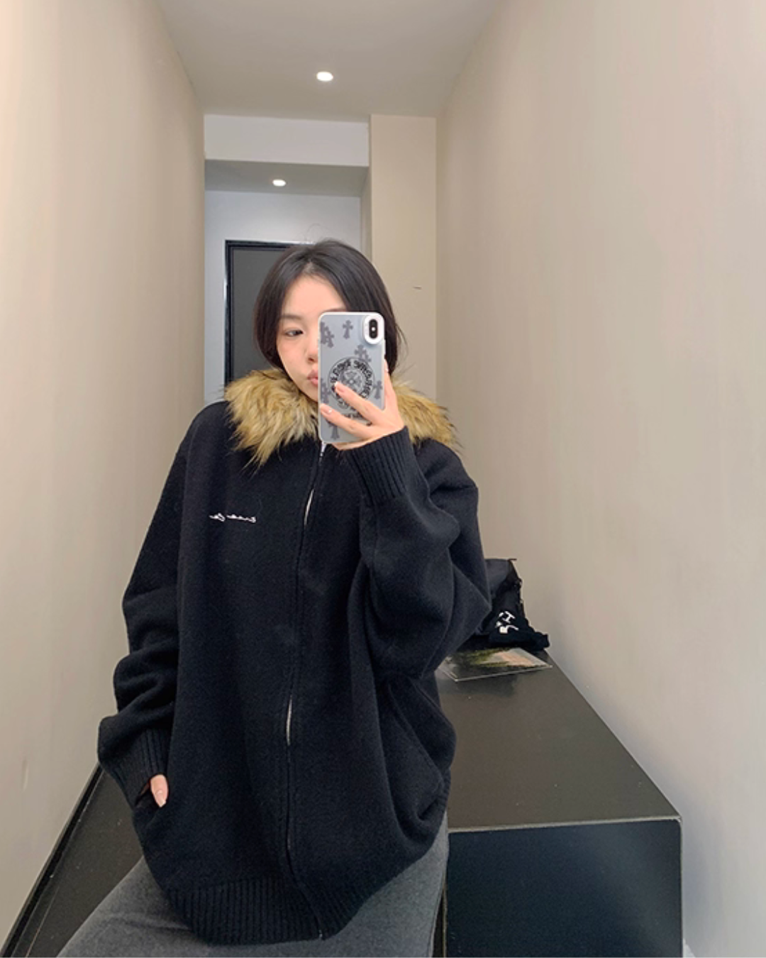 Fur Hood Knit Hoodie YLS0979