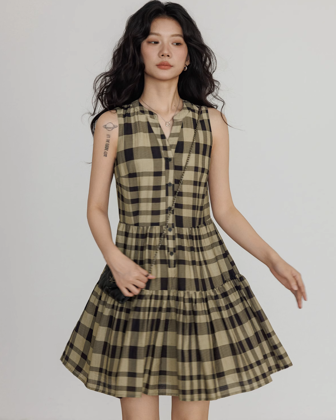 Tiered Check Shirt Mini Dress VAS0055