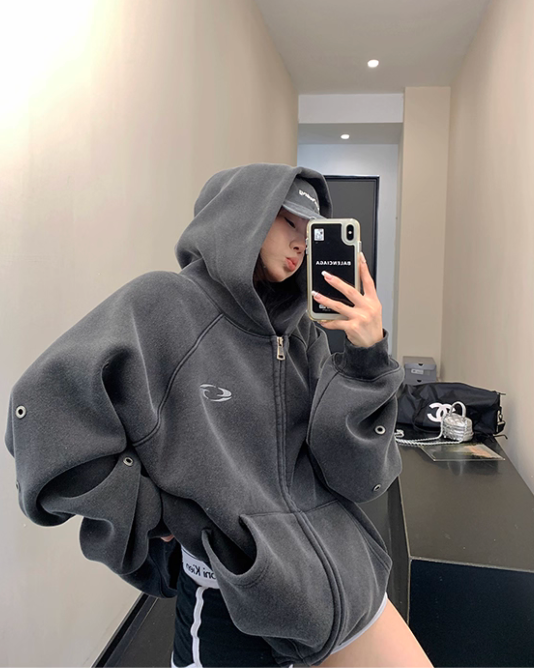 Hollow Out Zip Up Hoodie YLS0988