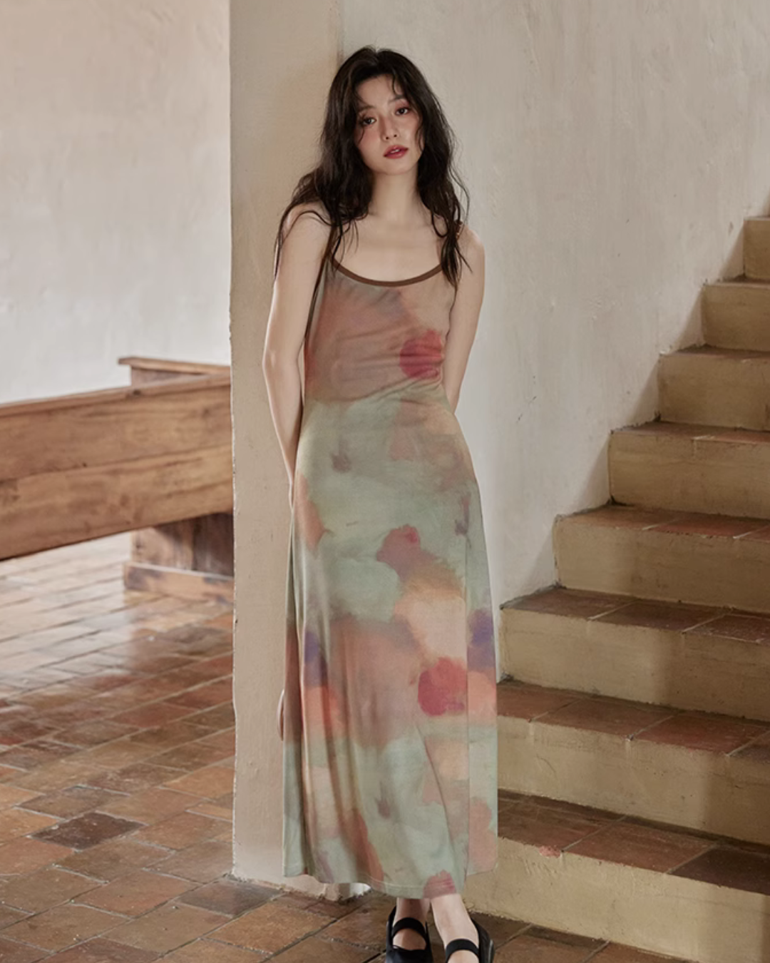 Marble Pattern Camisole Long Dress SMS0013
