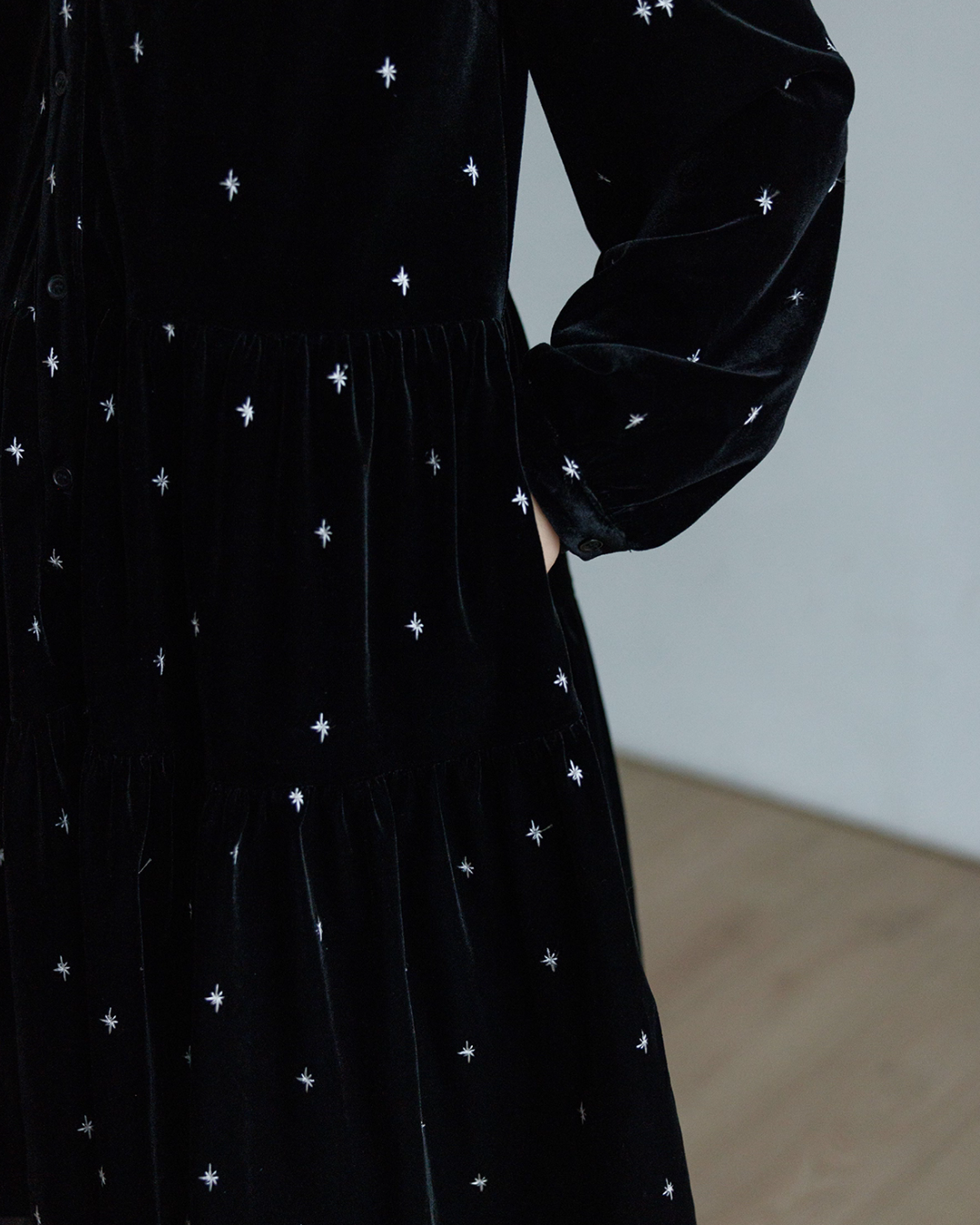 French Star Embroidery Velvet Dress VAS0128