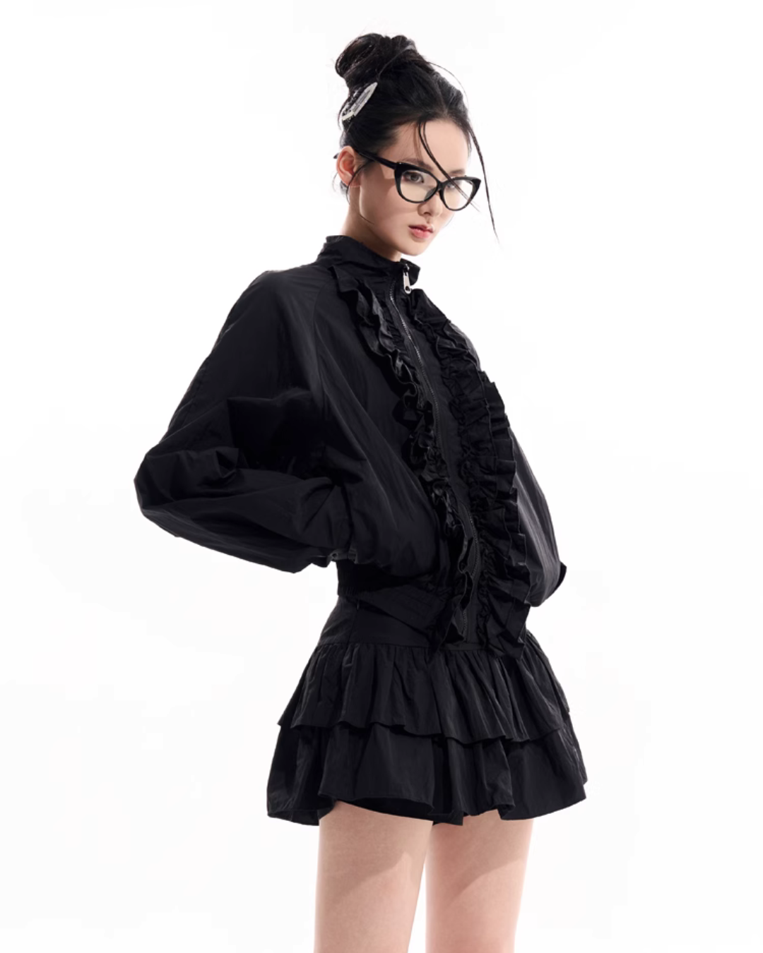 Stand Collar Ruffle Jacket / Ruffle Mini Skirt TUW0002