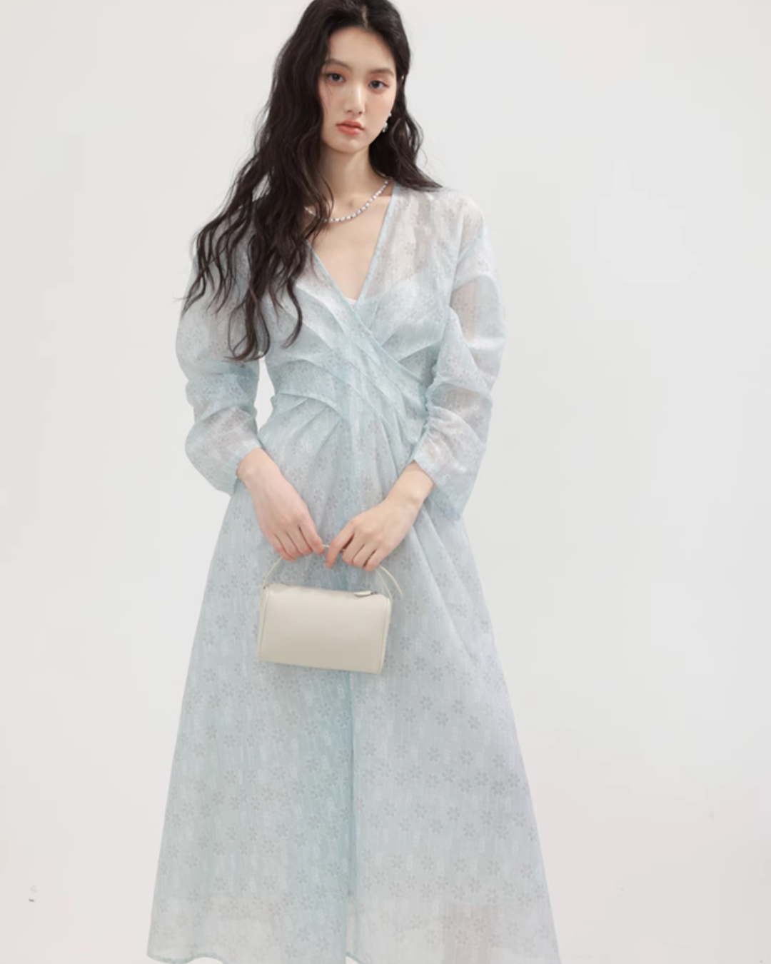 V-Neck Floral Patterned Long Dress CHS0003