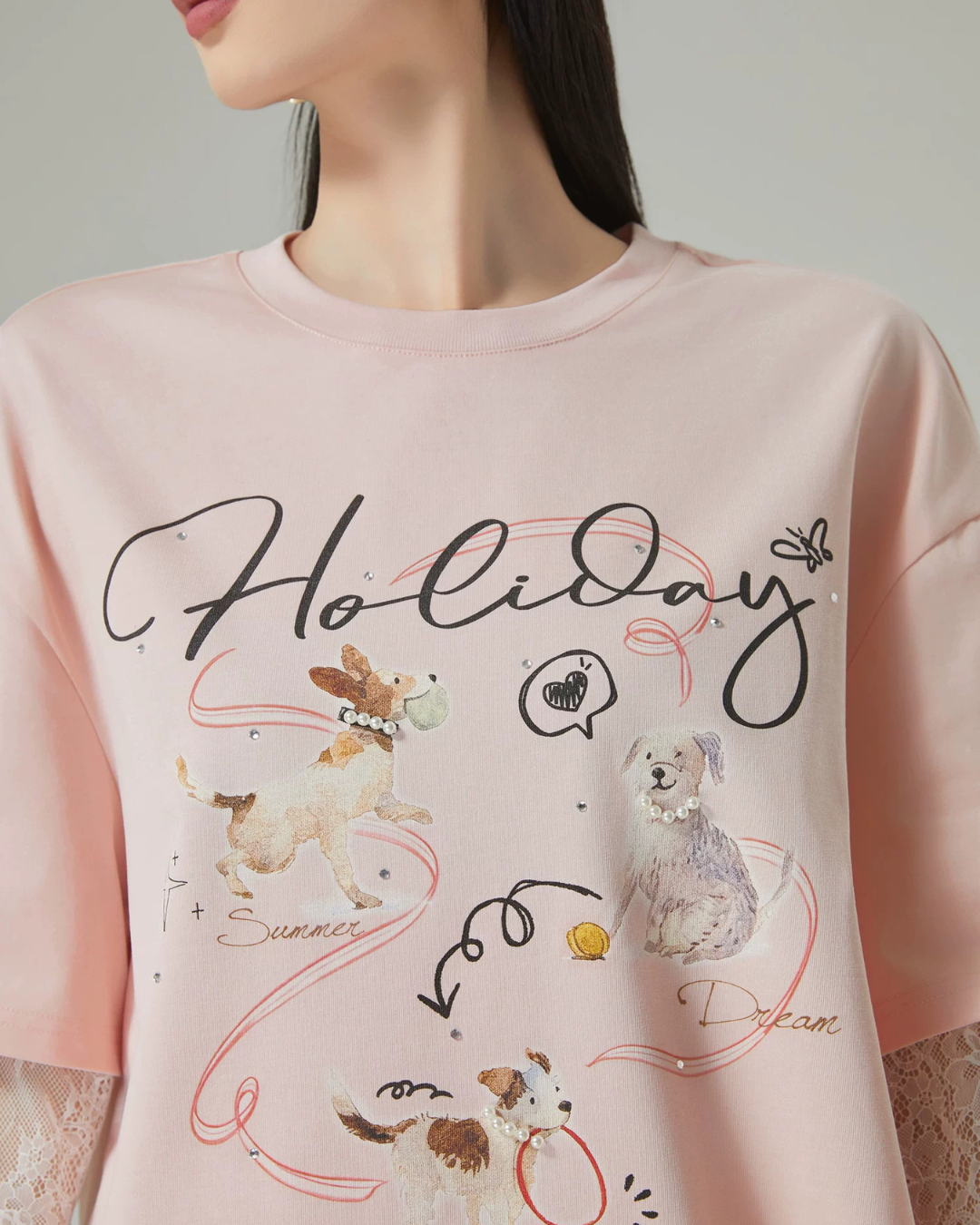 Race Sleeve Dog Print T-Shirt FER0153