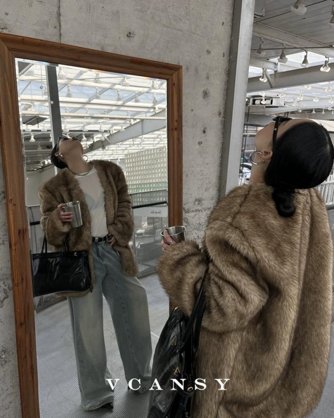 No Collar Volume Fur Coat VCY0046