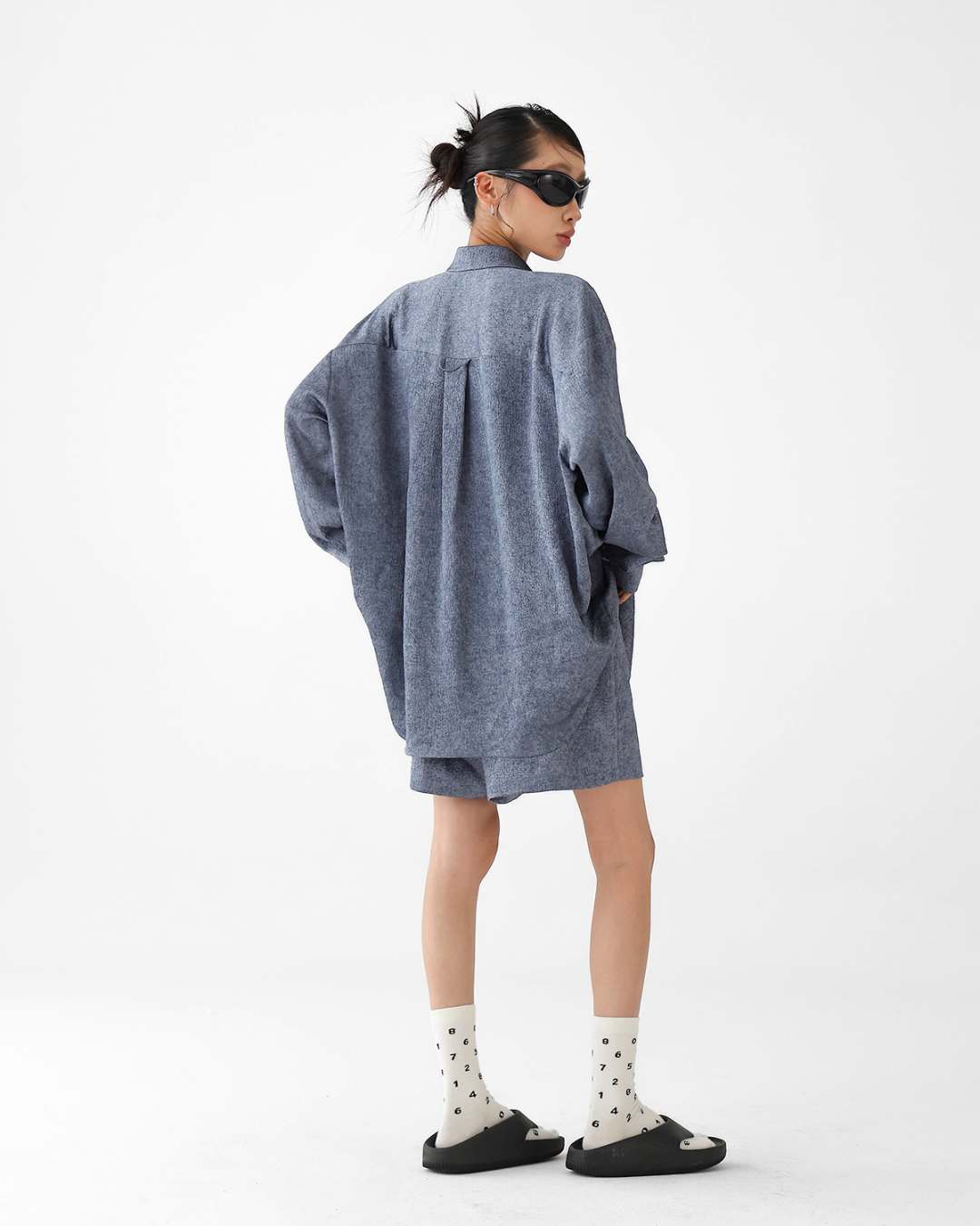 Dark Blue Drape Shirt / Waide Long Pants ACS0264