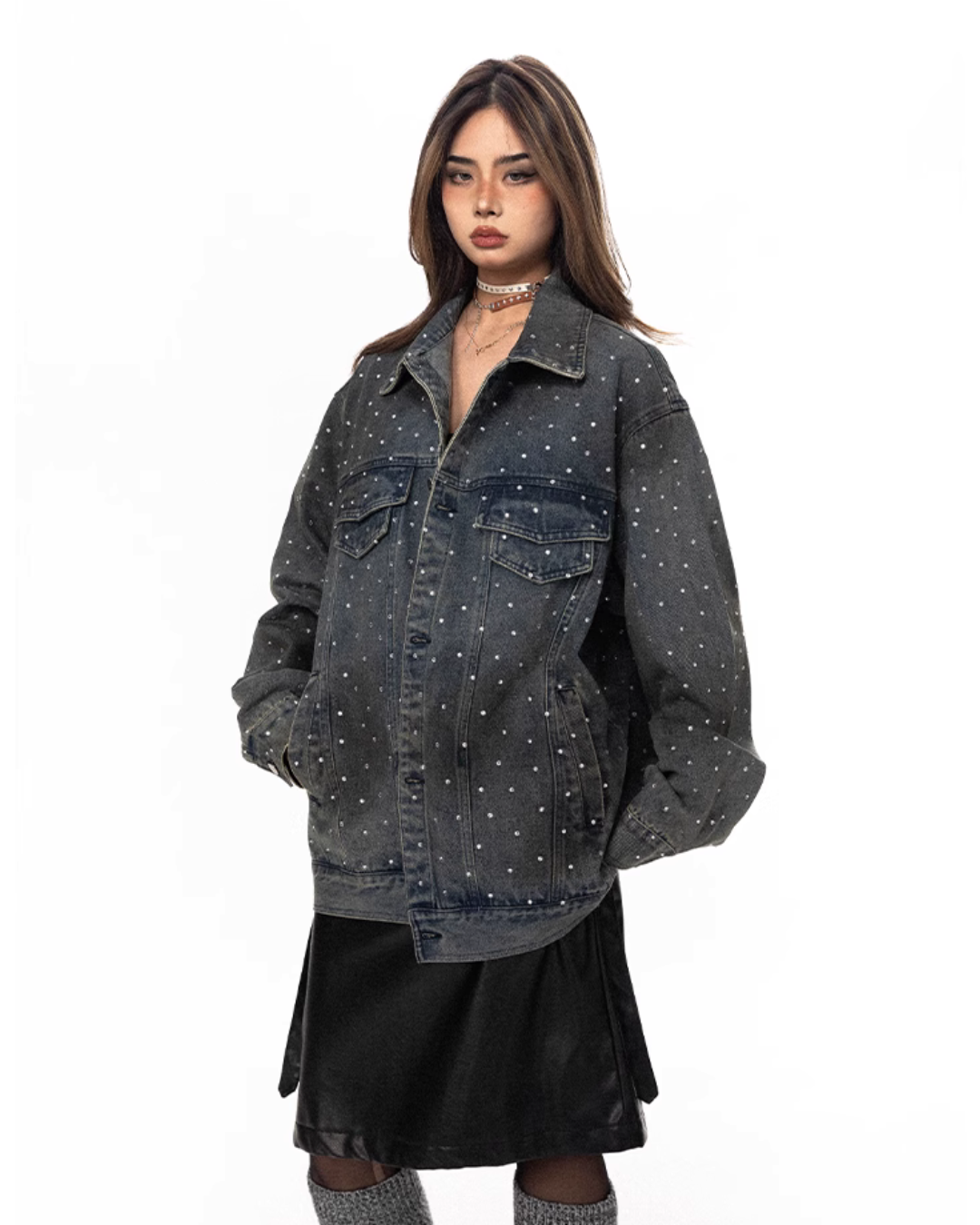Polka Dot Diamond Denim Jacket BLB0027