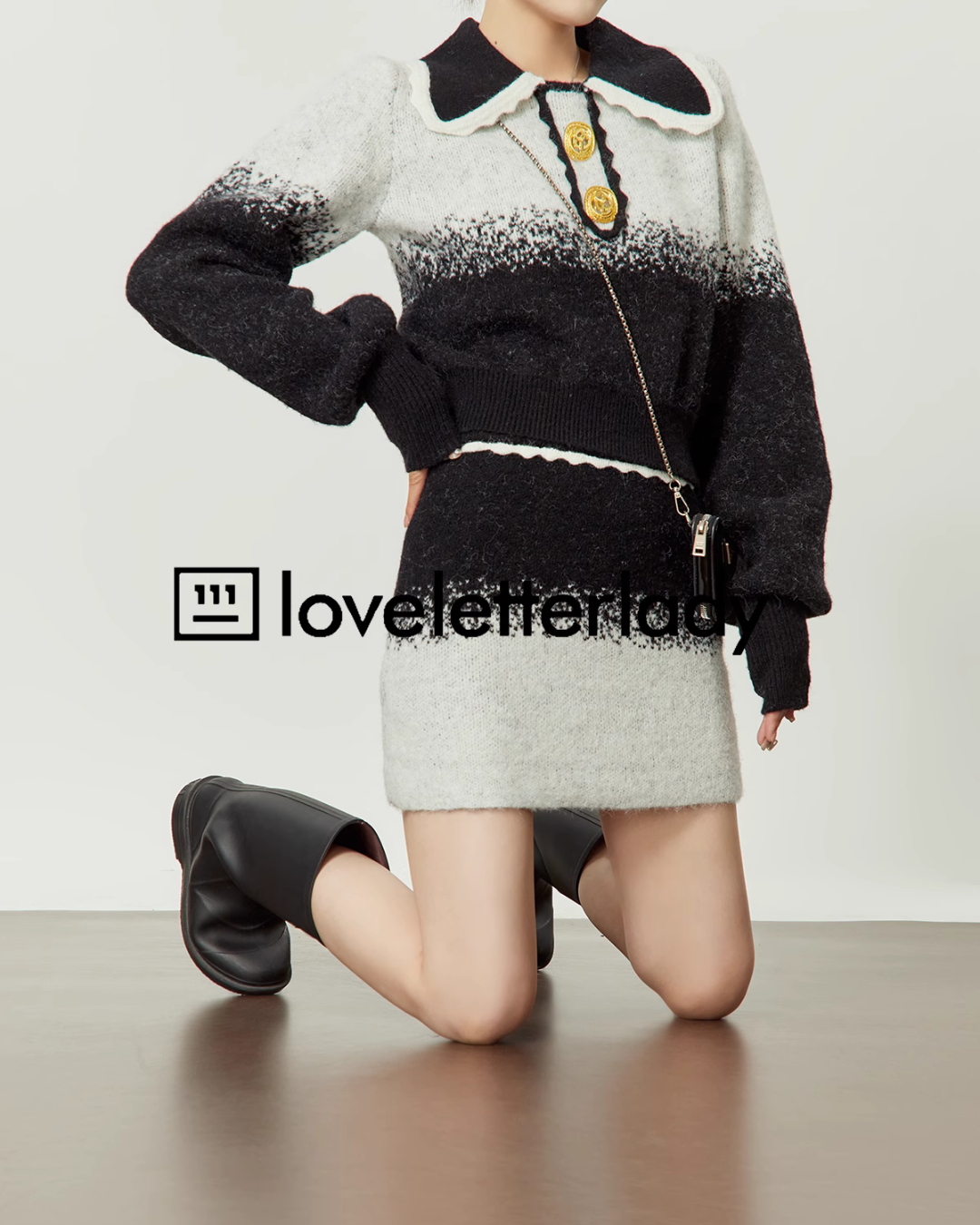 Retro Black And White Gradient Knit / Skirt LLA0326