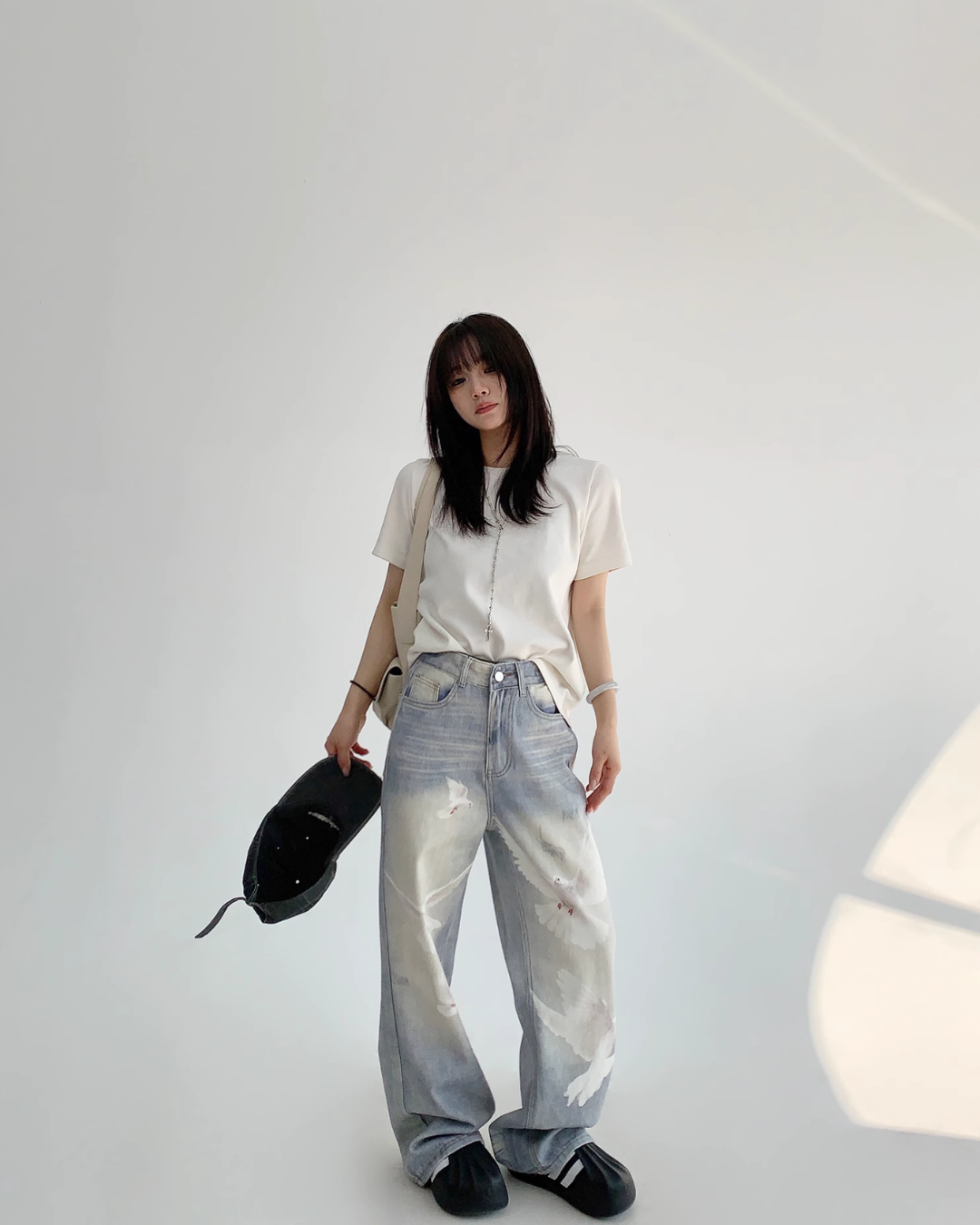Bird Print Wide Denim Pants YLS0825