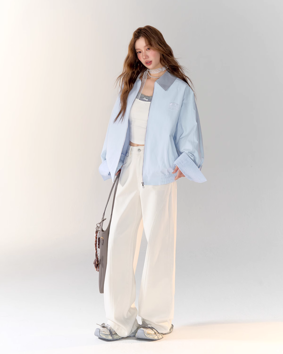 Light Sea Salt Blue Jacket / White Wide Pants ASG0021