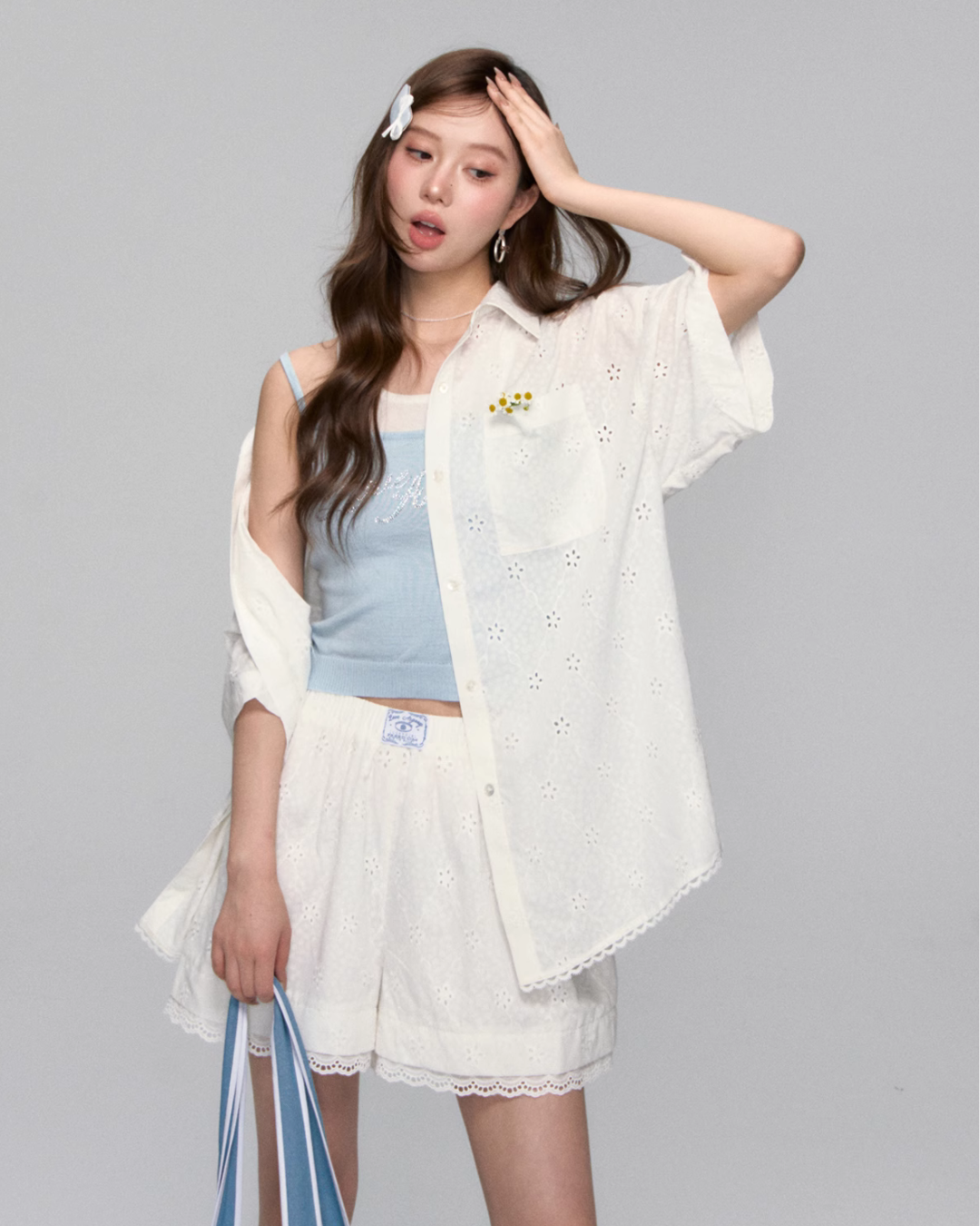 Flower Lace Short Sleeve Shirt / Half Pants ASG0043