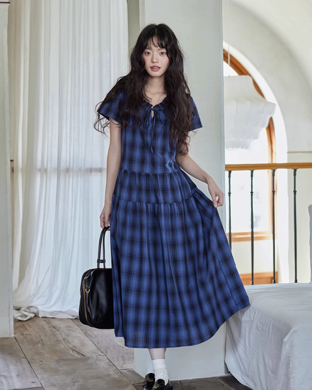 Checkered Long Flare Dress SMS0024