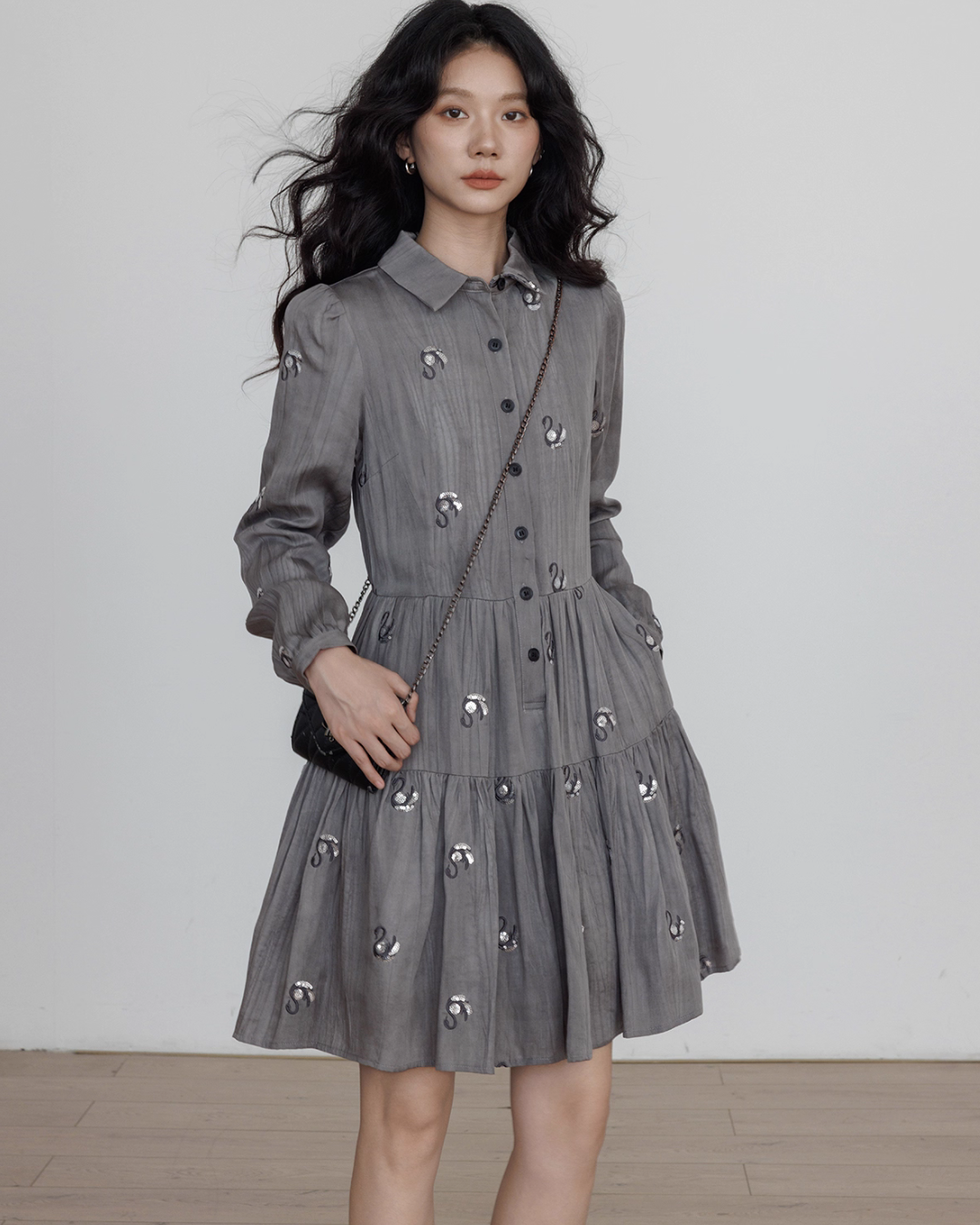 Long-Sleeve Shirt Flare Dress VAS0157