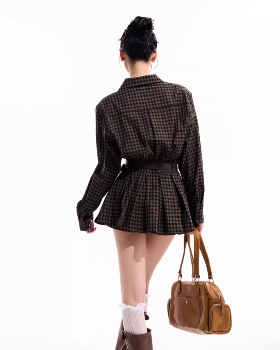 Plaid Pleated Shirt Dress TUW0006