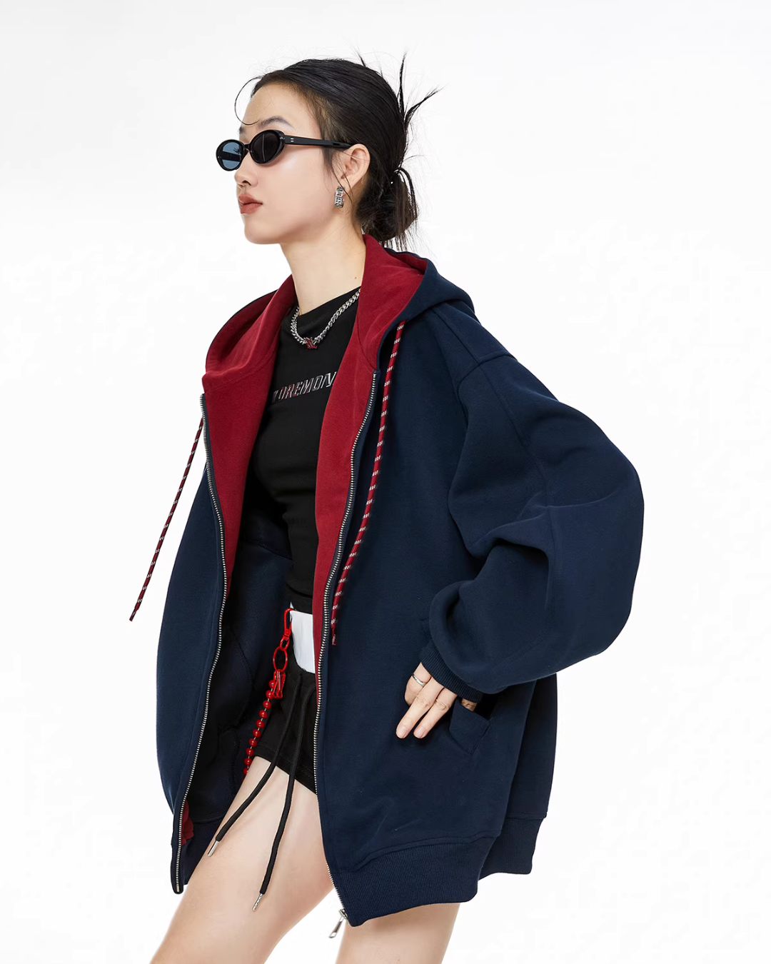 Oversized Drawstring Full Zip Hoodie ICM0073