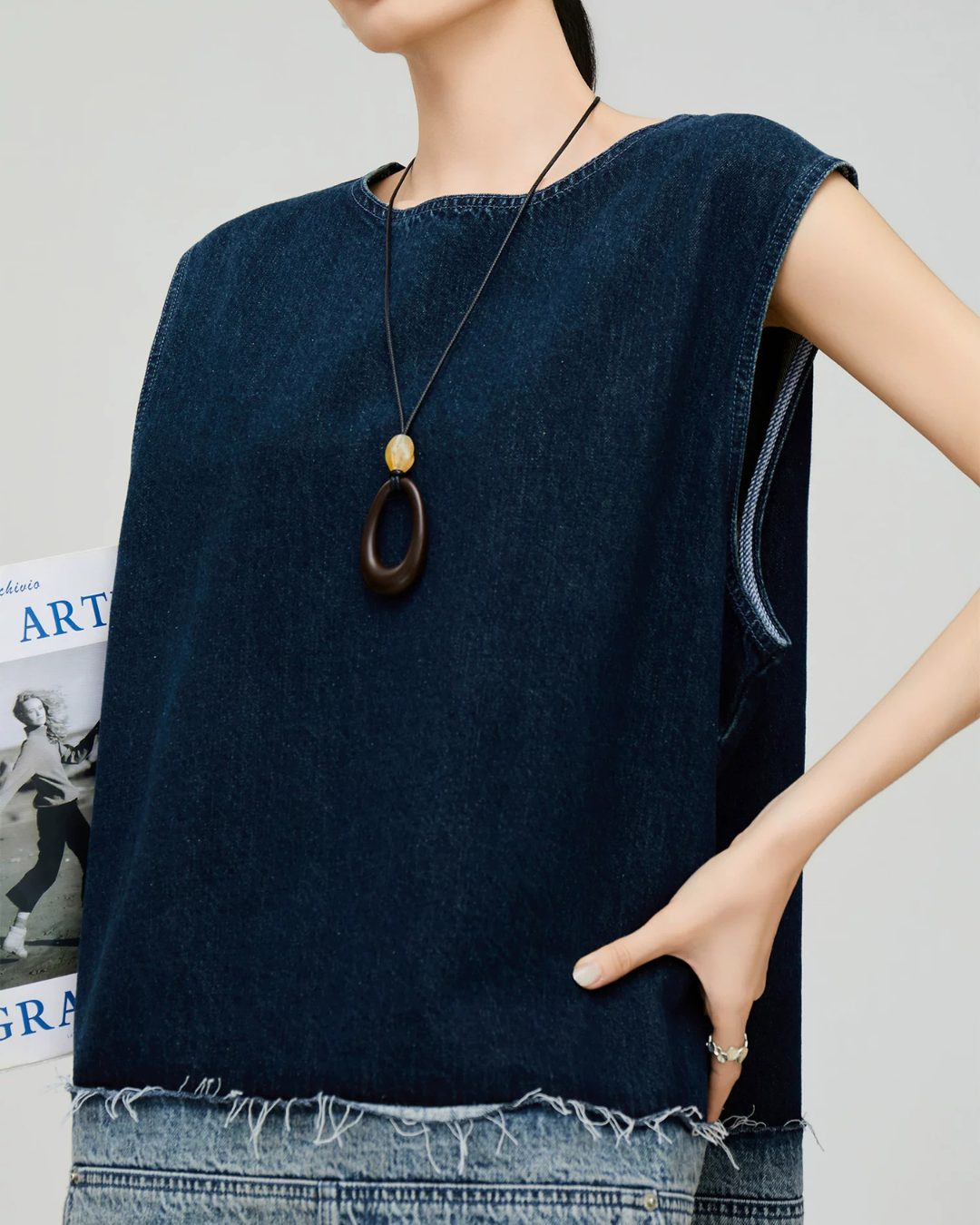 Denim Docking Design Sleeveless Dress FER0354