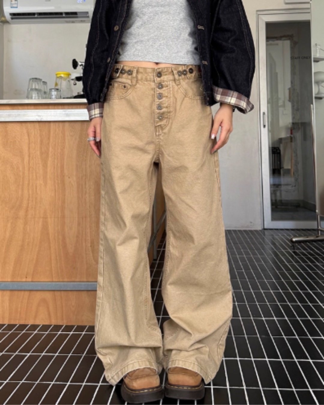 Straight Loose Button Work Pants CYE0019