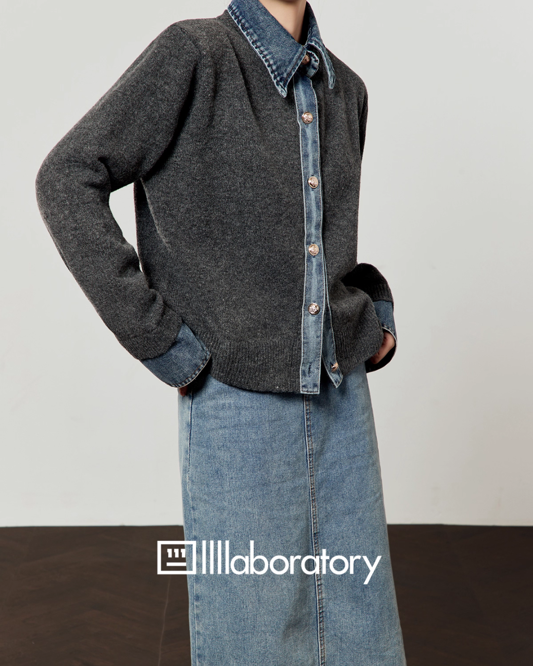 Denim Shirt Docking Knit LLA0561