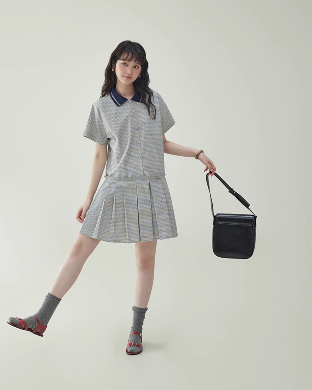 Checked Pleated Mini Dress AMU0003