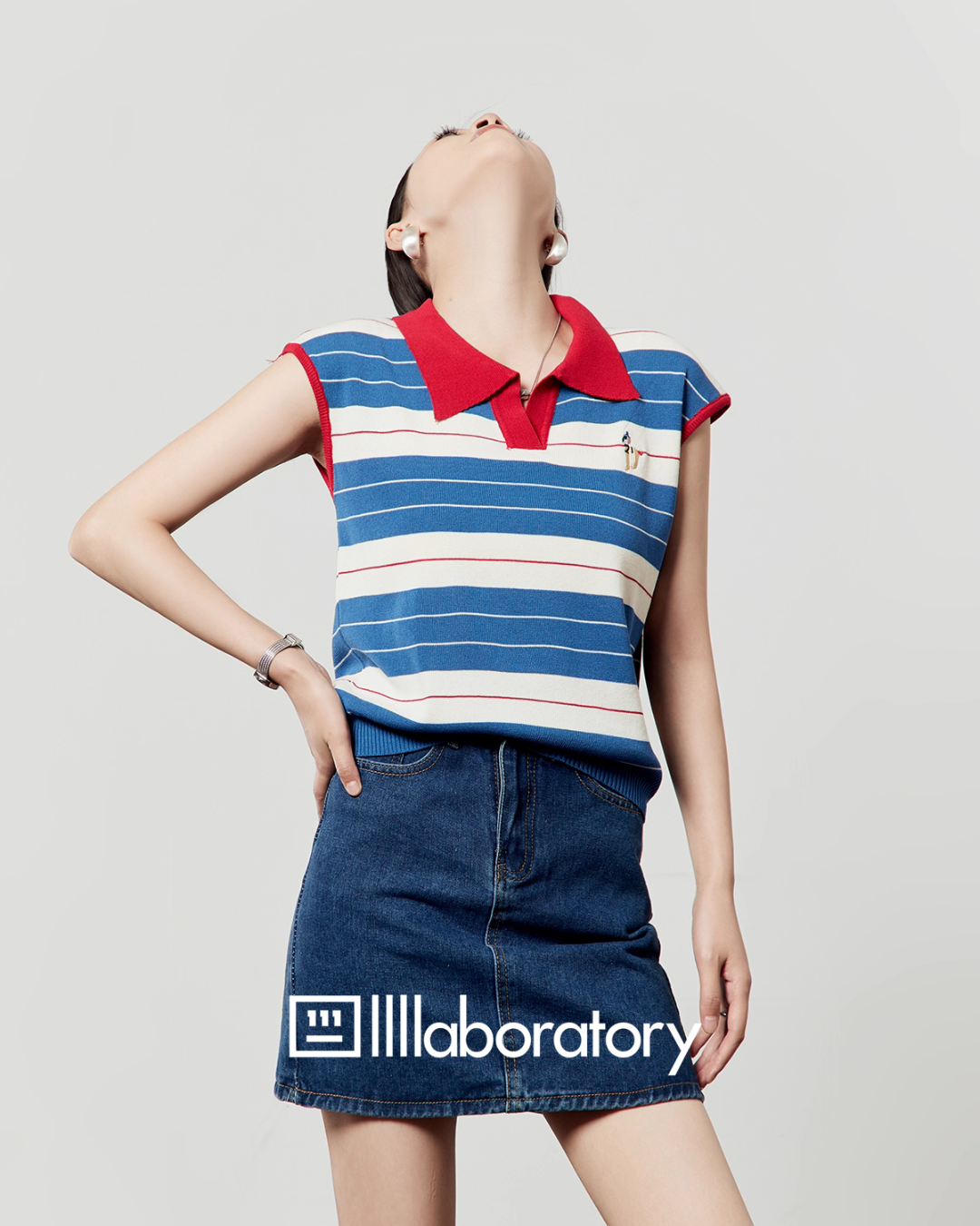 Marine Sleeveless Knit Top / Denim Mini Skirt LLA0505