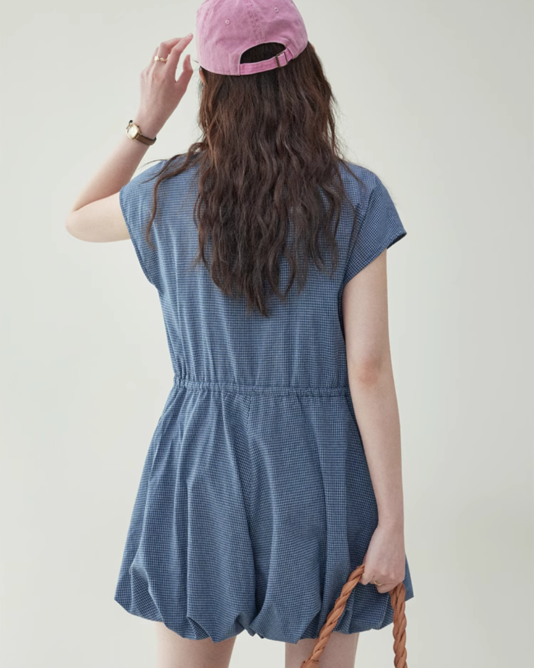 Blue Lace Up Cotton Jumpsuit AMU0021